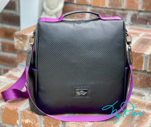Load image into Gallery viewer, The Guardian Anti-Theft Backpack in Black Textured Marine Vinyl w/purple lining