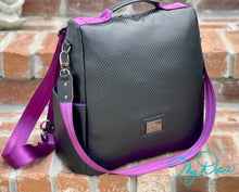 Load image into Gallery viewer, The Guardian Anti-Theft Backpack in Black Textured Marine Vinyl w/purple lining