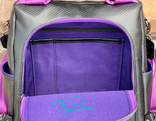 Load image into Gallery viewer, The Guardian Anti-Theft Backpack in Black Textured Marine Vinyl w/purple lining