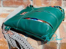 Load image into Gallery viewer, The Ayla Crossbody in Blue Rifle Floral and Green Vinyl