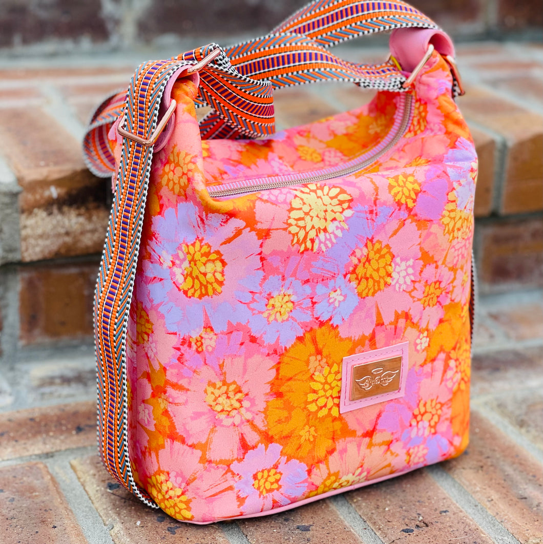 The Krystal Convertible Handbag in Orange and Pink Floral