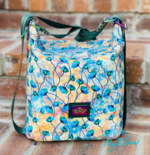 Load image into Gallery viewer, The Krystal Convertible Mini Handbag in Blue and Copper Floral
