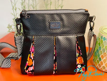 Load image into Gallery viewer, The Ayla Crossbody Bag in Bright Floral and Textured Black.
