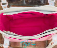 Load image into Gallery viewer, The Hireath Handbag in Pink and Textured White
