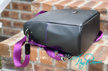 Load image into Gallery viewer, The Guardian Anti-Theft Backpack in Black Textured Marine Vinyl w/purple lining

