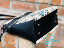 Load image into Gallery viewer, The Moxie Crossbody Handbag in Tan Mermaid and Black textured Marine Vinyl
