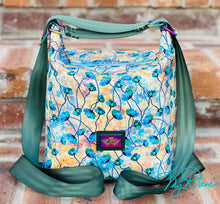 Load image into Gallery viewer, The Krystal Convertible Mini Handbag in Blue and Copper Floral
