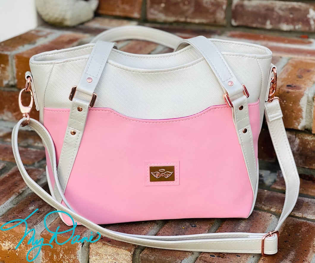 The Hireath Handbag in Pink and Textured White