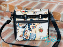Load image into Gallery viewer, The Moxie Crossbody Handbag in Tan Mermaid and Black textured Marine Vinyl
